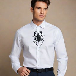 Design a sophisticated and stylish collared shirt featuring a unique scorpion motif.