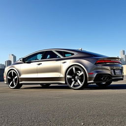 An Audi A7 car equipped with 21-inch Audi Q7-style rims, showcased in an urban environment