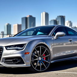 An Audi A7 car equipped with 21-inch Audi Q7-style rims, showcased in an urban environment