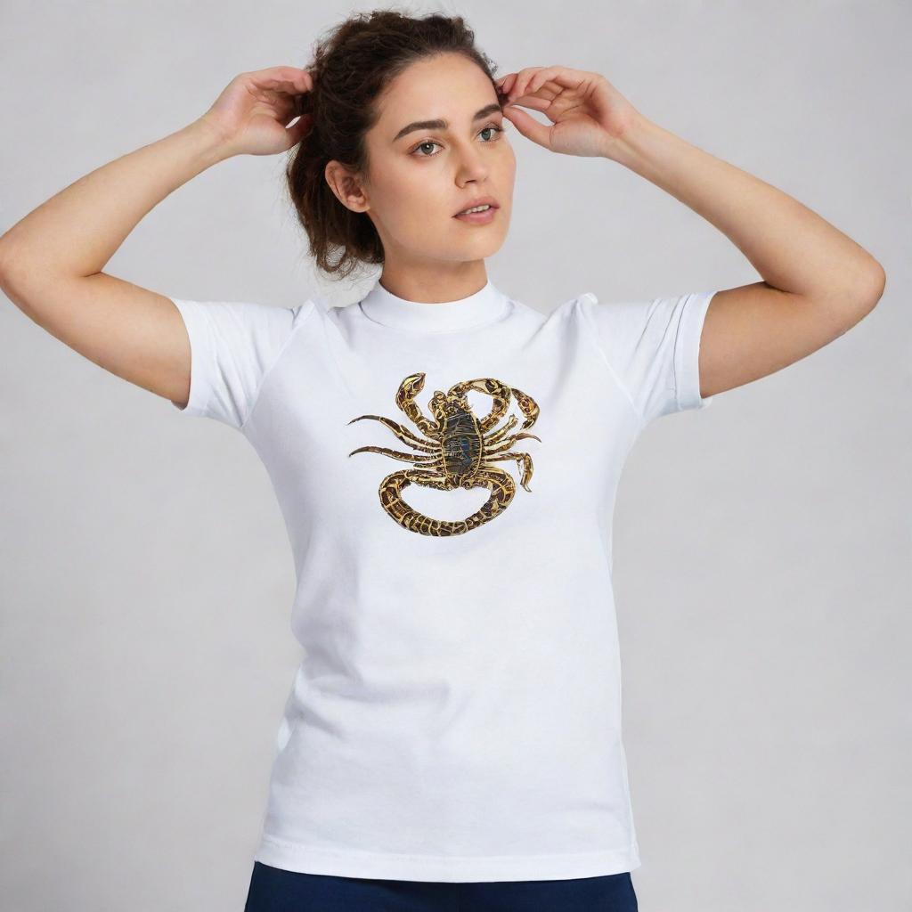 A sports collar t-shirt adorned with the motif of a scorpion