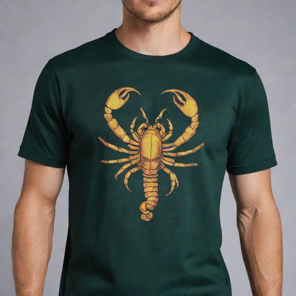 A sports collar t-shirt adorned with the motif of a scorpion