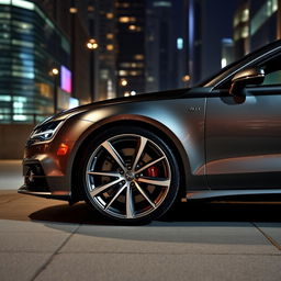 A 2016 Audi A7 with stylish 21-inch wheels featuring 7 double spokes, set against a sleek urban backdrop