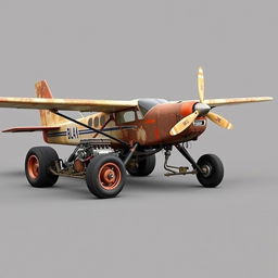 A Cessna 210 transformed into a rat rod, featuring no wings and mounted on a race car frame