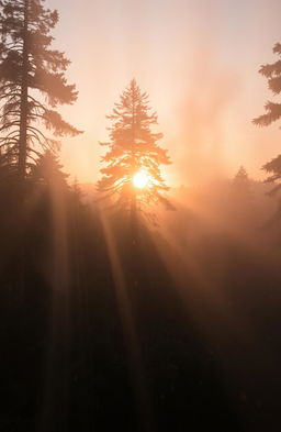 A serene and breathtaking depiction of nature's awe-inspiring beauty, capturing the essence of a veil of ashes gracefully draping over a lush forest landscape