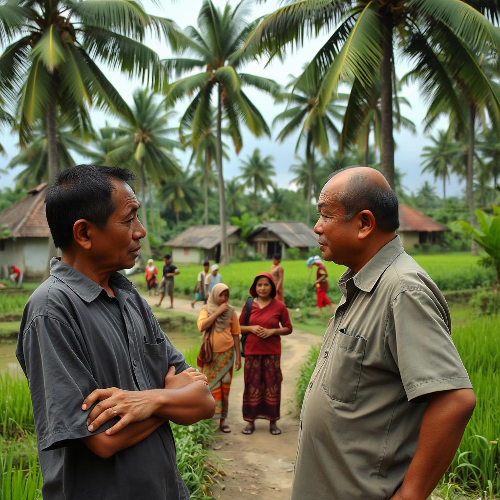 A picturesque small village scene in Cianjur, Indonesia, set in the year 2009