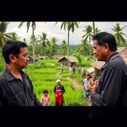 A picturesque small village scene in Cianjur, Indonesia, set in the year 2009