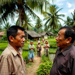 A picturesque small village scene in Cianjur, Indonesia, set in the year 2009