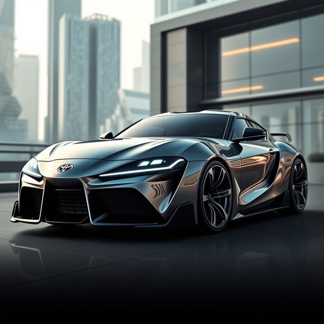 A futuristic concept design of the Toyota Supra MK6, incorporating sleek aerodynamic features and cutting-edge technology