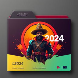 A modern 2024-style folder design themed around "Lampião, King of the Cangaço," embodying a blend of contemporary and traditional elements