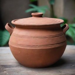 An Indonesian traditional cooking pot named Joko Kendil made from clay, with rustic aesthetics and evoking cultural authenticity.