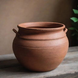 An Indonesian traditional cooking pot named Joko Kendil made from clay, with rustic aesthetics and evoking cultural authenticity.