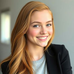 a young 18-year-old woman with stunning copper-blonde hair