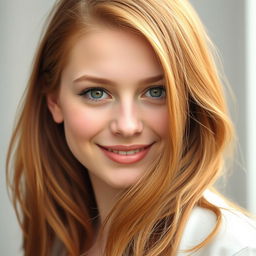 a young 18-year-old woman with stunning copper-blonde hair