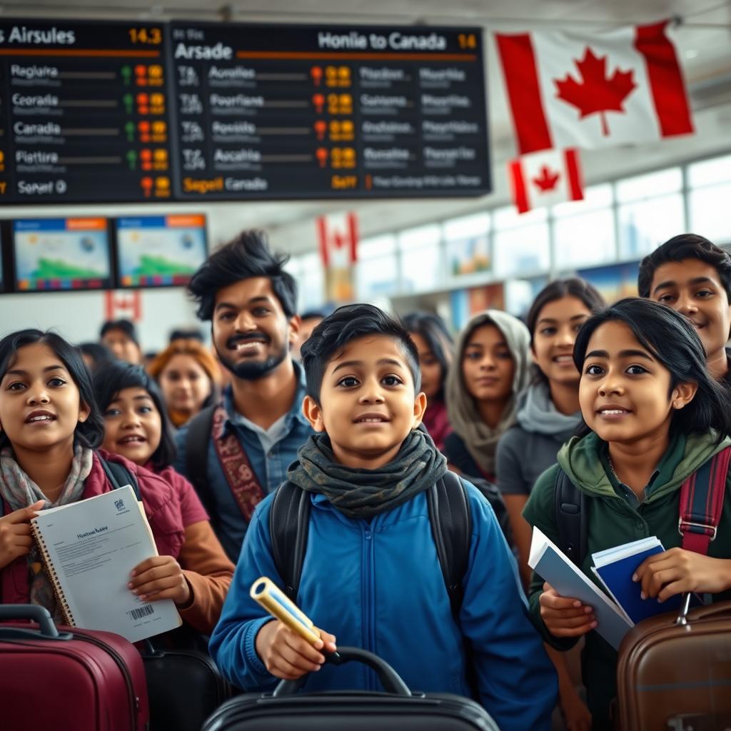 A realistic scene illustrating the migration journey from Honduras to Canada