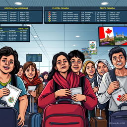 A realistic scene illustrating the migration journey from Honduras to Canada