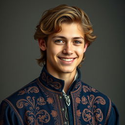 an 18-year-old young man with light brown skin and wavy light brown hair, lending a soft texture to his appearance