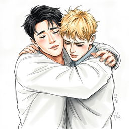 A realistic drawing of two men embracing