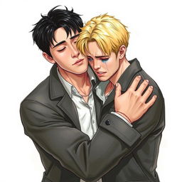 A realistic drawing of two men embracing