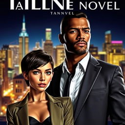 A captivating cover for a novel featuring a short-haired woman and a tall man in a dramatic pose