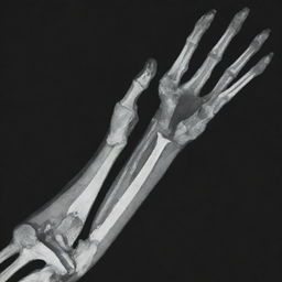 Detailed CT scan of a human right arm including bones and tissues with a white and dark grayscale palette.