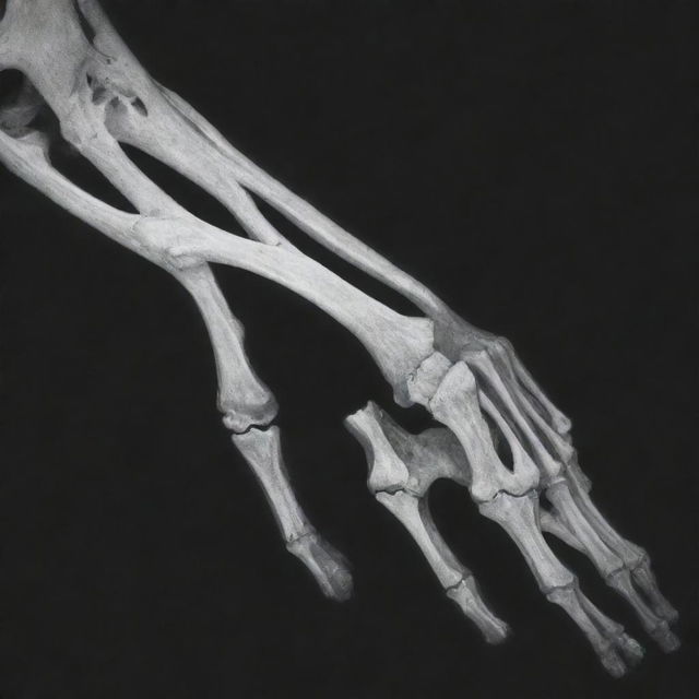 Detailed CT scan of a human right arm including bones and tissues with a white and dark grayscale palette.