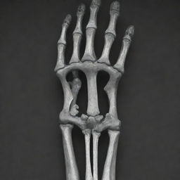 Detailed CT scan of a human right arm including bones and tissues with a white and dark grayscale palette.