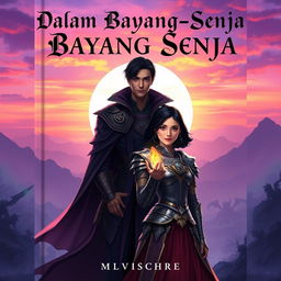 A captivating fantasy novel cover titled "Dalam Bayang-Bayang Senja