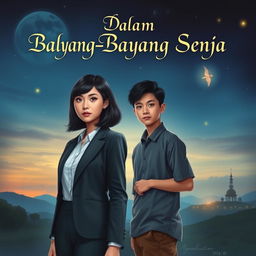 A captivating fantasy novel cover titled "Dalam Bayang-Bayang Senja