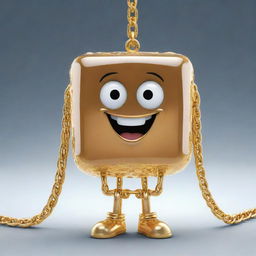 A whimsical, cartoon-style ice cube character with a confident expression, draped in a heavy, shining gold chain.