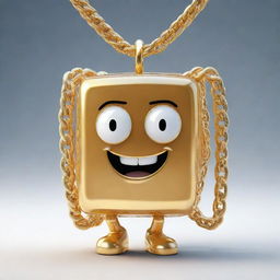 A whimsical, cartoon-style ice cube character with a confident expression, draped in a heavy, shining gold chain.