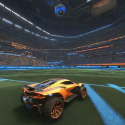 An advanced digital gaming interface for Rocket League, complete with animated graphics, dynamic leaderboards, stunning visuals of rocket-powered cars and futuristic environments.