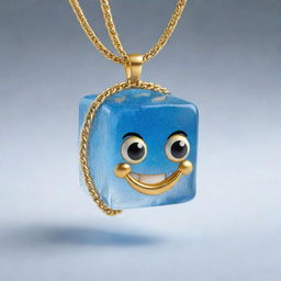 A lively cartoon ice cube character, gleaming with cool freshness and wearing a lustrous gold chain around its 'neck', full of personality and charm.