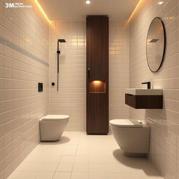 A compact urban-style bathroom with dimensions of 3 meters by 1