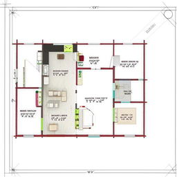 Architectural design of a house plan optimised for a 30 by 12 feet plot. Include key areas such as living space, kitchen, bedrooms and bathrooms.