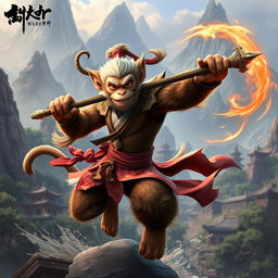 A dynamic and captivating depiction of Sun Wukong, the legendary Monkey King from Chinese mythology, inspired by the style of the upcoming action RPG 'Black Myth: Wukong'