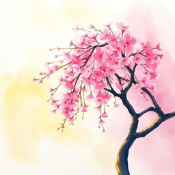 A serene watercolor painting of a cherry blossom tree in full bloom