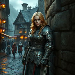 The medieval township of Phandalin, nestled between the Sword Mountains and Neverwinter Wood, shows a bustling scene with diverse species mingling in the streets