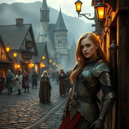 The medieval township of Phandalin, nestled between the Sword Mountains and Neverwinter Wood, shows a bustling scene with diverse species mingling in the streets