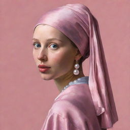 A reinterpretation of Johannes Vermeer's 'Girl with a Pearl Earring' painted exclusively in variations of the color pink.