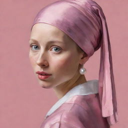 A reinterpretation of Johannes Vermeer's 'Girl with a Pearl Earring' painted exclusively in variations of the color pink.