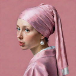 A reinterpretation of Johannes Vermeer's 'Girl with a Pearl Earring' painted exclusively in variations of the color pink.