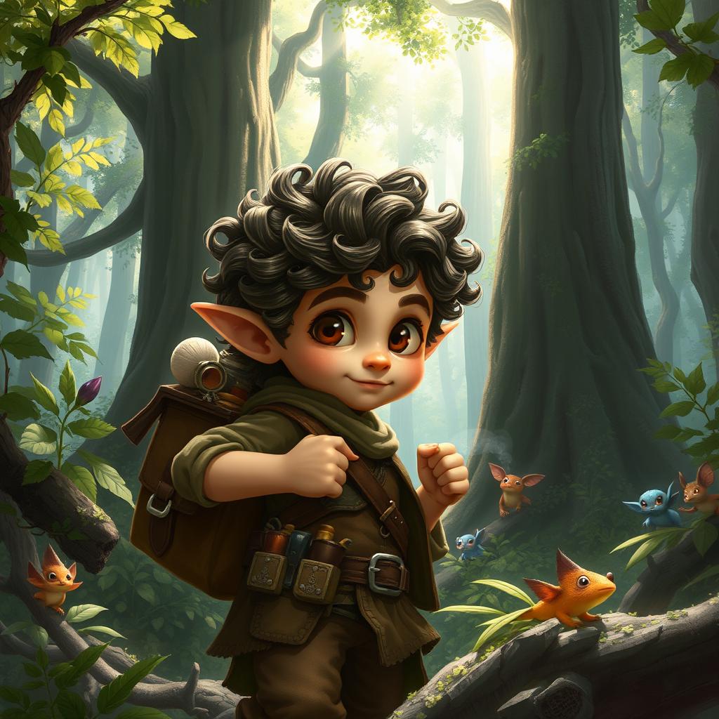 A merchant halfling exploring an enchanting forest