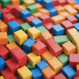 A detailed close-up of a colorful building block, vivid and 3D, with a soft focus background.