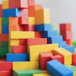 A detailed close-up of a colorful building block, vivid and 3D, with a soft focus background.