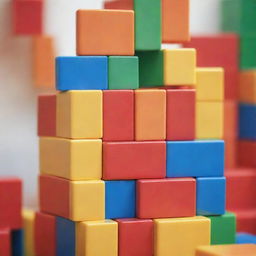 A detailed close-up of a colorful building block, vivid and 3D, with a soft focus background.