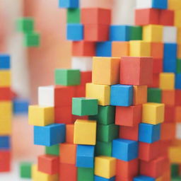 A detailed close-up of a colorful building block, vivid and 3D, with a soft focus background.