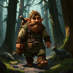 Chilchuck, a gruff halfling, makes his way through a mysterious forest