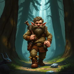 Chilchuck, a gruff halfling, makes his way through a mysterious forest