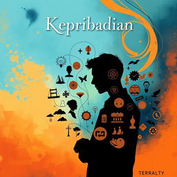 A captivating book cover illustration depicting a silhouette of a pensive figure surrounded by various symbols representing different personality traits such as creativity, leadership, empathy, and intellect