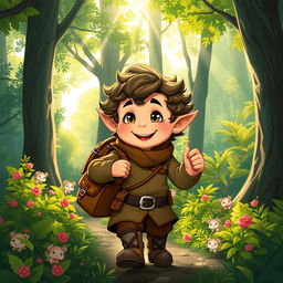 Chilchuck, a cheerful halfling, exploring a lively and mystical forest